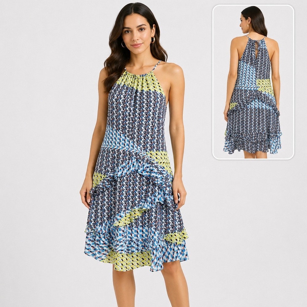 NWT Parker New York Gia Ruffle Mini Dress Womens M Keyhole Lined Party Cocktail